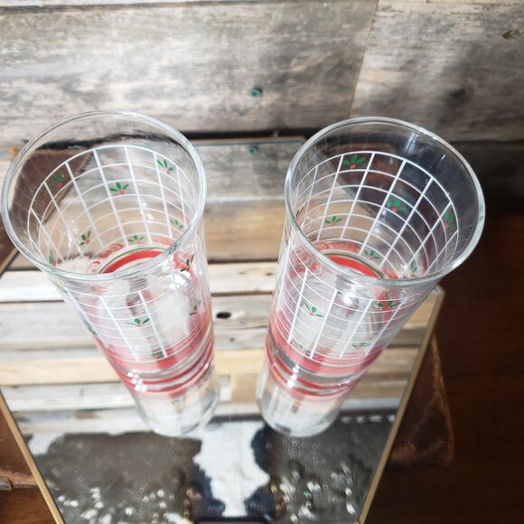 Libbey Glass Co - Coca-Cola Christmas Holly Windowpane Glass - Picture 2 of 7